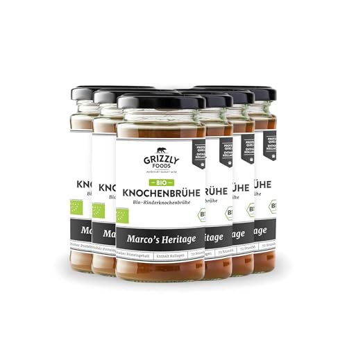 Grizzly Foods • BIO Rinderknochenbrühe (6 x 240ml) • 12g Kollagen pro Glas • 72 Stunden lang gekocht • 100% natürlich • Ohne Zucker, ohne Zusätze • Wertvolle Nährstoffe • Bone Broth • Knochenbrühe von Grizzly Foods