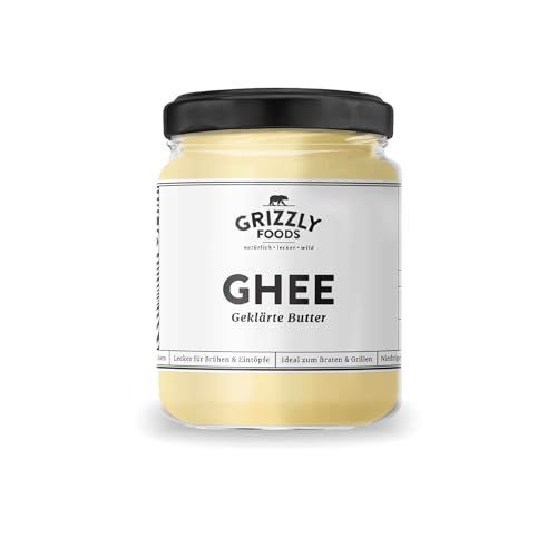 Grizzly Foods • Ghee (1 x 385g) • 100% natürlich • Hoher Rauchpunkt • Ohne Zusätze • Ideal zum Braten, Backen & Frittieren • Cremige Textur & buttrig-nussiges Aroma • Clarified Butter von Grizzly Foods
