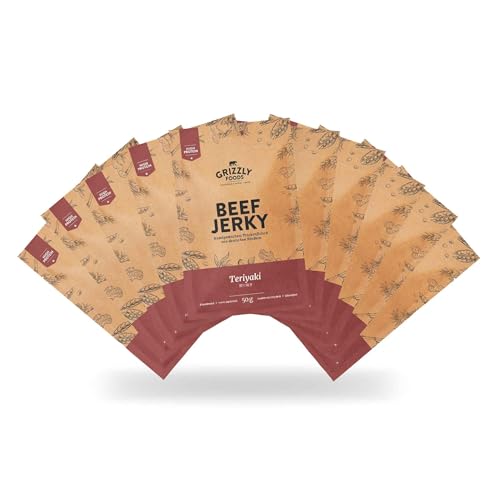 Grizzly Foods • Beef Jerky Teriyaki (10 x 50g) • Trockenfleisch von deutschen Rindern • High Protein Snack • Ideal für Unterwegs, Büro, Sport von Grizzly Foods