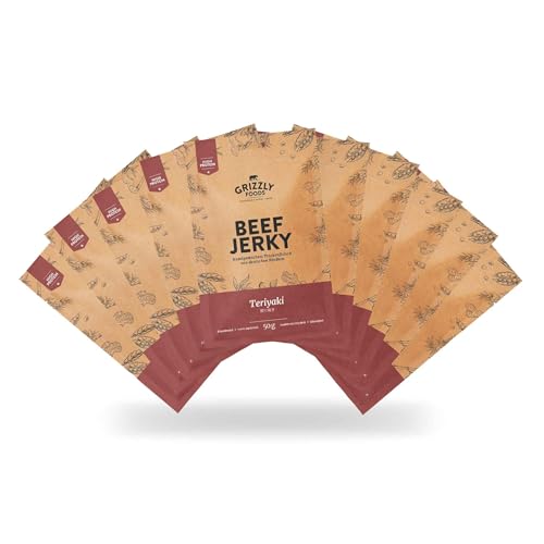 Beef Jerky • Deutsches Rindfleisch • Rinder-Trockenfleisch • 10er-Pack • Teriyaki • (10 x 50g = 500g) von Grizzly Snacks