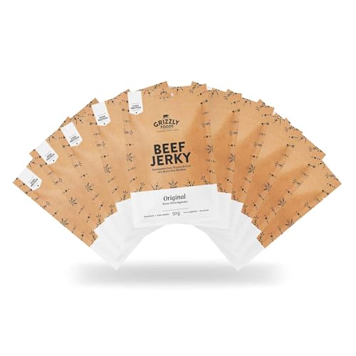 Grizzly Foods • Beef Jerky Original (10 x 50g) • Trockenfleisch von deutschen Rindern • High Protein Snack • Ideal für Unterwegs, Büro, Sport von Grizzly Foods