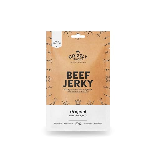 Beef Jerky • Deutsches Rindfleisch • Trockenfleisch vom Rind im Set • 10er-Pack • Original • (10 x 50g = 500g) von Grizzly Snacks