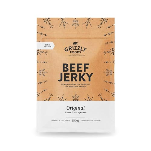Grizzly Foods • Beef Jerky Original (5 x 100g) • Trockenfleisch von deutschen Rindern • High Protein Snack • Ideal für Unterwegs, Büro, Sport von Grizzly Foods