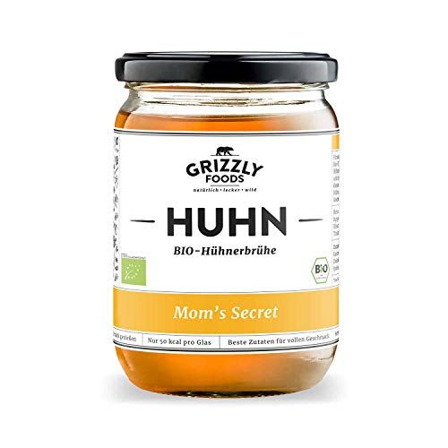 Grizzly Foods • BIO Hühnerbrühe (6 x 500ml) • 100% natürlich • Ohne Zucker & Geschmacksverstärker • Lange gekocht • Wertvolle Nährwerte • Fleischbrühe, Fond, Bouillon von Grizzly Foods