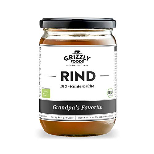 Grizzly Foods • BIO Rinderbrühe (6 x 500ml) • 100% natürlich • Ohne Zucker & Geschmacksverstärker • Lange gekocht • Wertvolle Nährwerte • Fleischbrühe, Fond, Bouillon von Grizzly Foods
