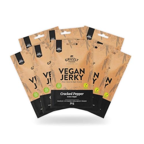 Vegan Jerky • Cracked Pepper • Veganes Trockenfleisch im Set (240g (8 x 30g)) von Grizzly Snacks