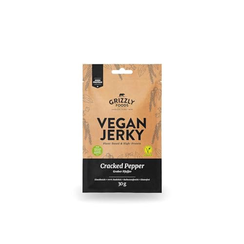 Vegan Jerky • Cracked Pepper • Veganes Trockenfleisch im Set (240g (8 x 30g)) von Grizzly Snacks