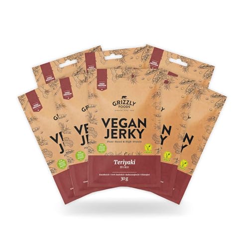 Grizzly Foods • Vegan Jerky Teriyaki (8 x 30g) • Pflanzliches Beef Jerky • Veganes Trockenfleisch • High Protein Snack • Ideal für Unterwegs, Büro, Sport von Grizzly Foods