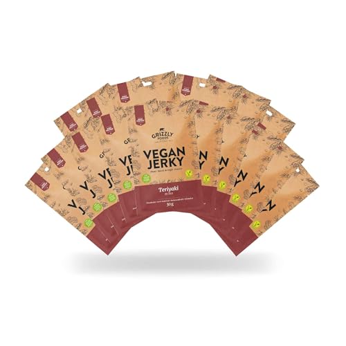 Grizzly Foods • Vegan Jerky Teriyaki (16 x 30g) • Pflanzliches Beef Jerky • Veganes Trockenfleisch • High Protein Snack • Ideal für Unterwegs, Büro, Sport von Grizzly Foods