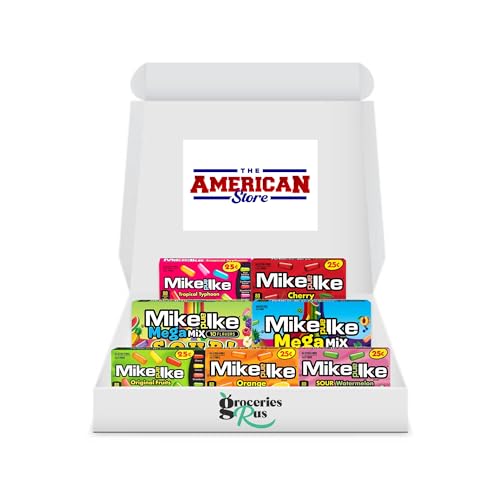 Groceries R US Mike & IKE Amerikanische Süßigkeiten-Süßigkeitenkorb, Premium-Geschenkbox mit Fruchtgeschmack, Kaubonbons, Auswahl glutenfrei und fettfrei von Lebensmitteln R US von Groceries R US