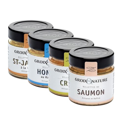 Groix et Nature, Probierpaket - Meeres-Rillettes, Jakobsmuscheln, Hummer, Lachs, Krabben, aus Frankreich, 4 x 100 g von Groix et Nature