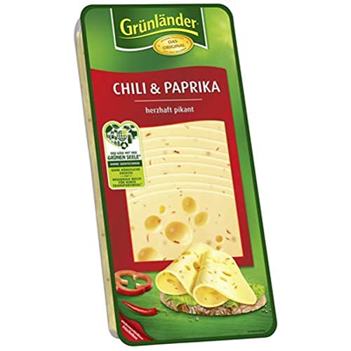 Grünländer Chili & Paprika herzhaft pikant, Schnittkäse, 48 % Fett i. Tr. 500 g Grünländer Chili & Paprika herzhaft pikant, Schnittkäse, 48 % Fett i. Tr. 500 g von Grünländer