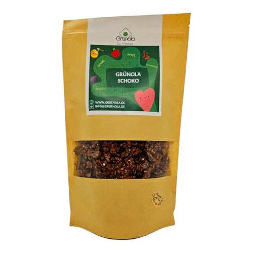 Grünola Schoko - Das Frühstück | Ballstoffreich | Müsli | Granola | getrocknete Früchte | Haferflocken | Saaten | Körner | Schokolade | Knusprig | lecker | Handgemacht | weniger Zucker von Grünola