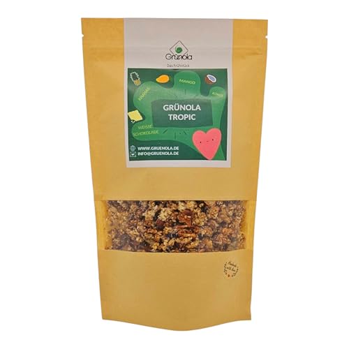 Grünola Tropic - Das Frühstück | Ballaststoffreich | Müsli | Granola | getrockneter Früchte | Körner | Saaten | Haferflocken | Mango | Kokos | Ananas | knusprig | lecker | Handgemacht | weniger Zucker von Grünola