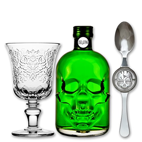 Absinthe"Amnesie" 69,9% alc. Vol. + 1x Absinthe Glas"Amboise" + 1x Absinthe Löffel"Skull" von Grundpreis Absinthe: 59,80 €/l