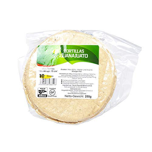 Mais Tortillas aus Mexiko, 15cm Durchmesser, Pack 250g mit 10 Einheiten - Tortillas de Maiz GUANAJUATO 15cm, 250g Mais Tortillas aus Mexiko, 15cm Durchmesser, Pack 250g mit 10 Einheiten - Tortillas de Maiz GUANAJUATO 15cm, 250g von Guanajuato