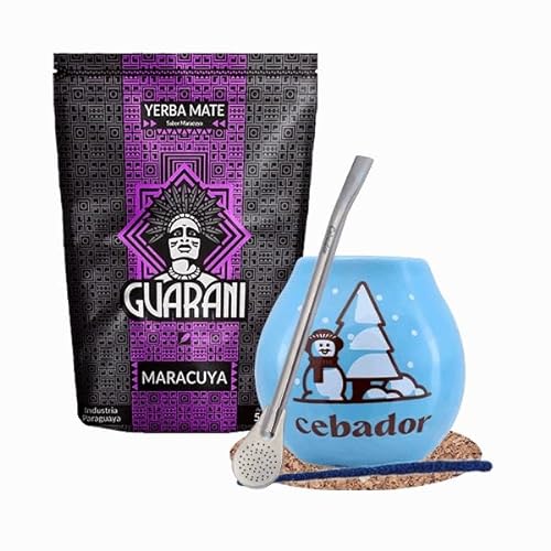 Winterset Mate Tee Guarani mit Zubehör | Guarani Maracuya | Kalebasse, Bombilla und Zubehör | Paraguayische Mate Tee | Mate Tee Tee | Natürliches Koffein | 500g | 0,5kg von Cebador