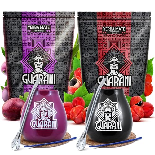 Yerba-Mate-Tee mit Zubehör | Guarani Energia con Guarana und Maracuya | Anregende Mate Tee | Kalabasse, Bombilla und Zubehör | Natürliches Koffein | Paraguayische Mate Tee | 2x500g | 1kg Yerba-Mate-Tee mit Zubehör | Guarani Energia con Guarana und Maracuya | Anregende Mate Tee | Kalabasse, Bombilla und Zubehör | Natürliches Koffein | Paraguayische Mate Tee | 2x500g | 1kg von Guarani
