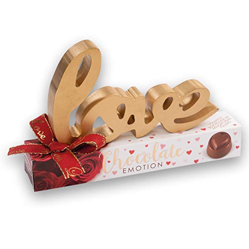 Günthart 1 Holz-Dekoration | love auf Box | gefüllt mit Pralinen | Vollmilchschokolade gefüllt mit Nougatcreme | zum Verschenken an die Liebsten von Günthart