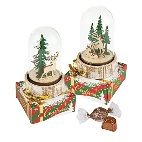 Günthart 2 Winterliche Glaskuppeln | auf einer Pralinenbox | Hirsche aus Holz gefertigt | geeignet zur Winterzeit | tolles Geschenk von Günthart