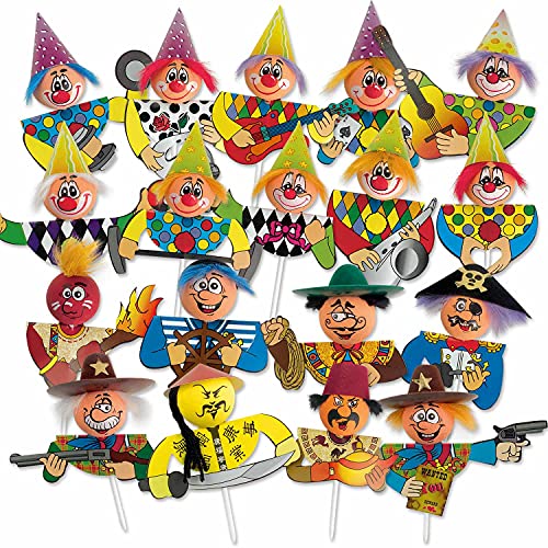 Günthart 20 lustige Einstecker Karneval, Fasnacht für Kleingebäck wie Krapfen, Berliner, Clown, Western, Piraten, Seemänner, Märchenfiguren, bitte Größe beachten, 1er Pack (20 Stück) von Günthart