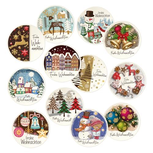 Günthart 12 Stück Dekorschilder "Frohe Weihnachten", rund, in verschiedenen Motiven, zum Dekorieren von Torten und Cupcakes, zum Verzehr geeignet von Günthart
