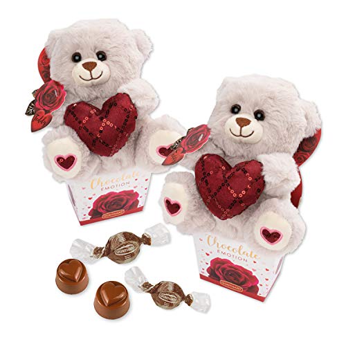 Günthart 12 Stück | Plüschbär in Box | mit Pralinen | Teddy in weiß | chocolate emotion | Herz Pralinen | Stoff Teddybär mit Herz von Günthart