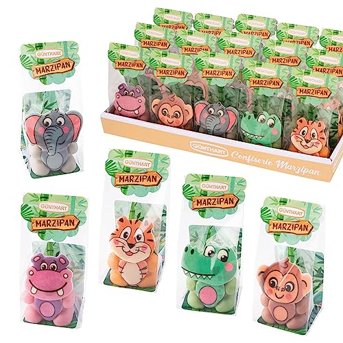 Günthart 15 Stück Marzipan Tiere Dschungel im Cellophan Beutel mit je 30 g, als Tiger, Nilpferd, Affe, Elefant und Krokodil einzeln verpackt, 1er Pack (450 gr) von Günthart