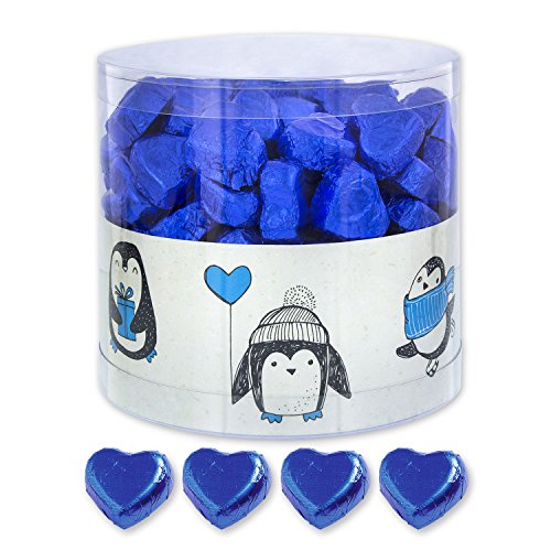 Günthart 150 Stück blau Schokoladen Herzen mit Nougatfüllung | Nougatcreme Pinguine | Schokoladenherzen blau Pinguine | Give away | blaue Herzen aus Schokolade | Pingu (1,2 kg) von Günthart