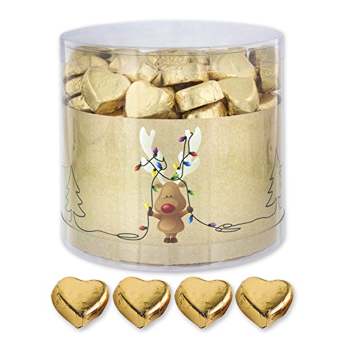 Günthart 150 Stück gold Schokoladen Herzen mit Nougatfüllung Rentier | Nougatcreme Rudolf | Schokoladenherzen gold | Give away | goldene Herzen aus Schokolade | Weihnachten (1,2 kg) von Günthart