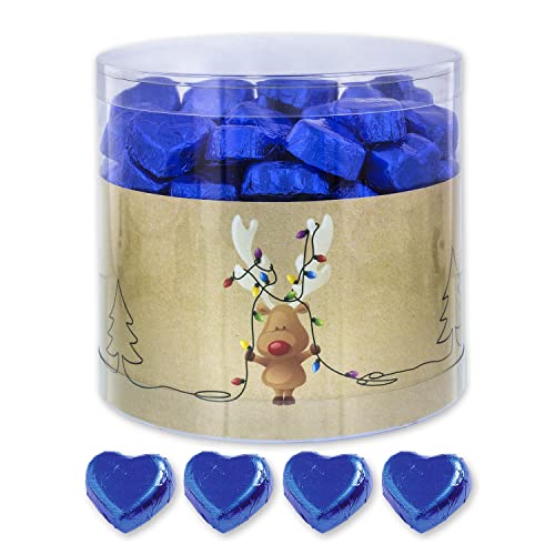 Günthart Dose mit 150 Schokolade Herzen Rentier | BLAU | Pralinen Herzen gefüllt mit Nougat Creme | 1er Pack (1 x 1.2 kg) von Günthart