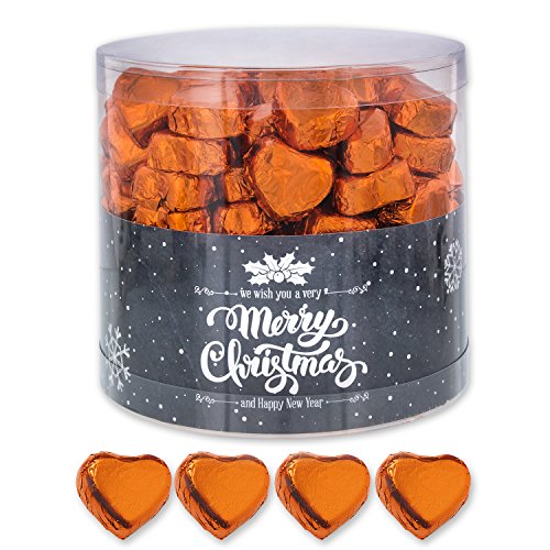 Günthart 150 Stück ORANGE Schokoladen Herzen mit Nougatfüllung |Merry Christmas | Give away | goldene Herzen aus Schokolade | Weihnachten (1,2 kg) von Günthart