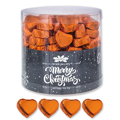 Günthart 150 Stück orange Schokoladen Herzen mit Nougatfüllung, Schokoladenherzen orange Merry Christmas als Give away zu Weihnachten (1,2 kg) von Günthart
