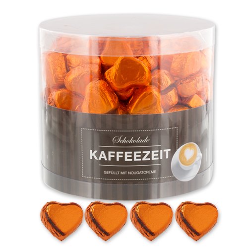 Günthart Dose mit 150 ORANGE Schokolade Herzen Kaffeezeit |Pralinen Herzen gefüllt mit Nougat Creme, 1er Pack (1 x 1.2 kg) von Günthart