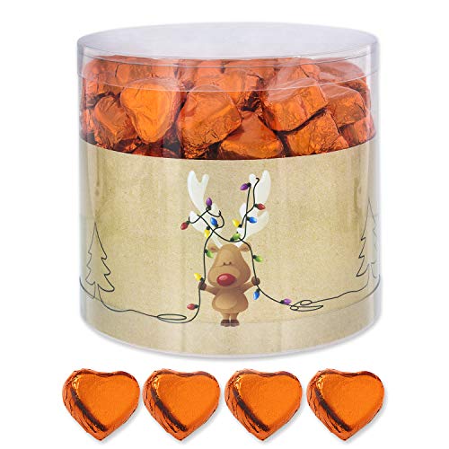 Günthart Dose mit 150 Schokolade Herzen Rentier | ORANGE | Pralinen Herzen gefüllt mit Nougat Creme | 1er Pack (1 x 1.2 kg) von Günthart