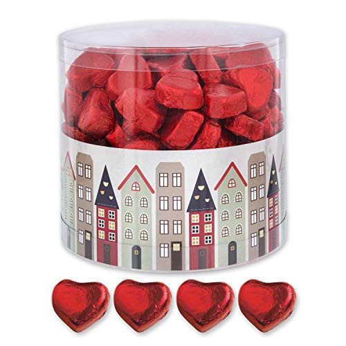 Günthart Dose mit 150 Schokolade Herzen | ROT | Pralinen Herzen gefüllt mit Nougat Creme | Fachwerk Häuser | 1er Pack (1 x 1.2 kg) von Günthart