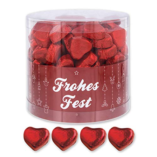 Günthart Dose mit 150 Schokolade Herzen | ROT | Pralinen Herzen gefüllt mit Nougat Creme | Frohes Fest | 1er Pack (1 x 1.2 kg) von Günthart