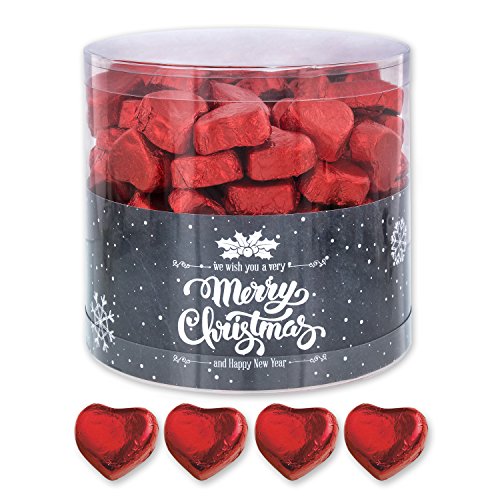 Günthart 150 Stück rote Schokoladen Herzen mit Nougatfüllung, Schokoladenherzen rot Merry Christmas als Give away zu Weihnachten (1,2 kg) von Günthart