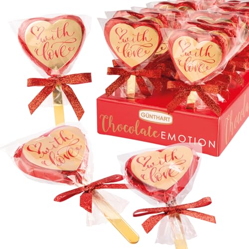 Günthart 24 Stück Love-Pralinenherzen am Stiel in den Farben gold und rot als Geschenke oder zum Dekorieren, 24 er Pack (576 g) von Günthart