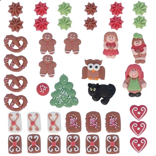 Günthart 41 Hexenhaus Figuren für ein Hexenhaus Lebkuchen Haus, DIY Set aus 41 Teile Zuckerfiguren, für das Hänsel und Gretel Märchen, Lebkuchenhaus, Knusperhaus Figuren, ROT, 1er Set (64 gr) von Günthart