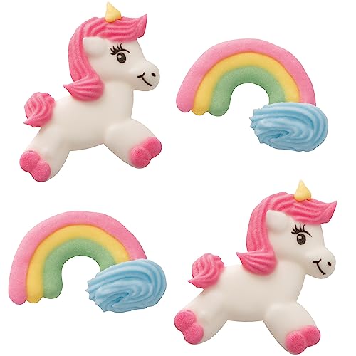 Günthart 72 Stück Zucker-Set | Einhorn und Regenbogen flach | aus Zucker | in den Farben rosa, gelb, grün, blau, weiß von Günthart