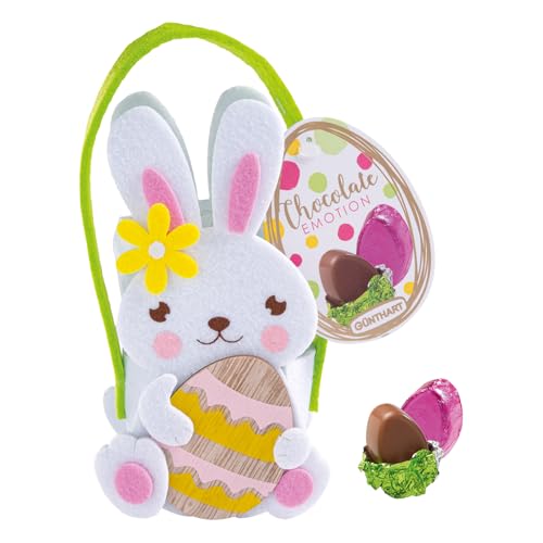 Günthart 8 Stück Filz Körbchen Osterhase Motiv gefüllt mit Schokoladen Eier, 1er Pack (540 gr) von Günthart
