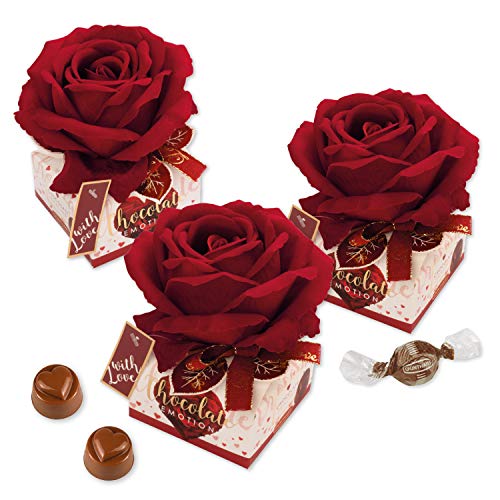 Günthart 9 Stoffrosen | auf Box | gefüllt mit feinen Pralinen | rote Rose | Geschenkidee | chocolate emotion von Günthart