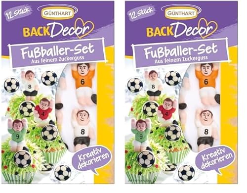 Günthart BackDecor 12 Zucker Fußballer und Fußbälle geeignet für Fußballanlässe und Geburtstage zum Thema Fußball als essbare Tortendekoration, 2er Pack (21 gr) von Günthart