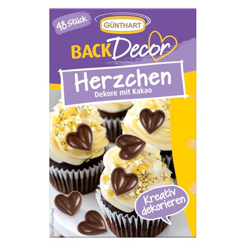 Günthart BackDecor 12 x 48 Dekor Herzen aus Kakaohaltige Fettglasur, für deine Kuchen und CupCakes zum Valentinstag, 1er Pack (444 gr) von Günthart