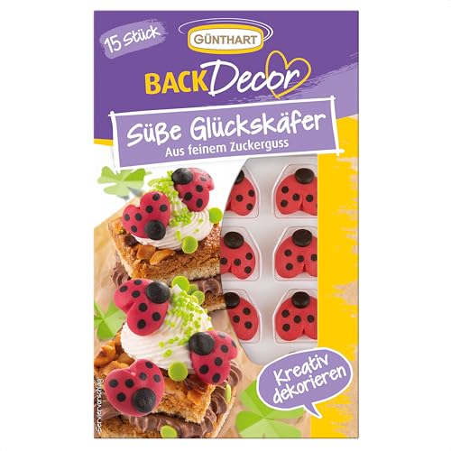 Günthart BackDecor 15 Stück süße Glückskäfer aus feinem Zuckerguss als essbare Zucker Marienkäfer geeignet für Dekoration auf Torten, Kuchen und CupCakes, (1er Pack 19 gr) von Günthart