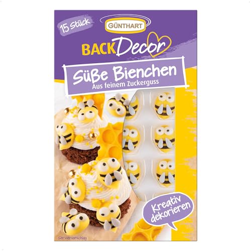Günthart BackDecor 15 süße Bienchen aus feinem Zuckerguss als essbare Zucker Biene geeignet für Dekoration auf Torten, Kuchen und CupCakes, (1er Pack 20 gr) von Günthart
