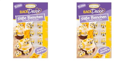 Günthart BackDecor 15 süße Bienchen aus feinem Zuckerguss als essbare Zucker Biene geeignet für Dekoration auf Torten, Kuchen und CupCakes, (2er Pack 20 gr) von Günthart
