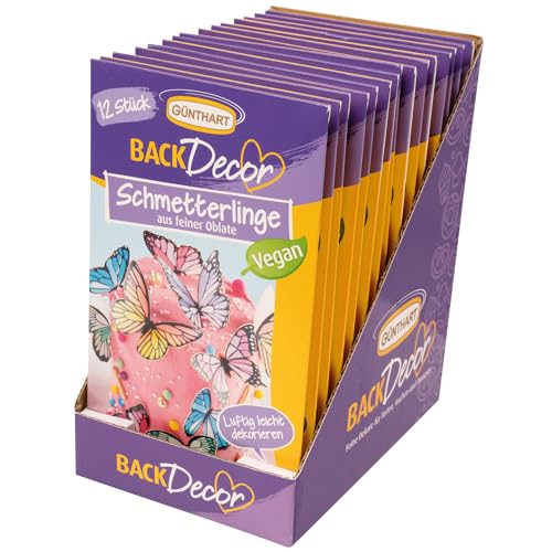 Günthart BackDecor 15 x 12 bunte Schmetterlinge aus Oblaten, in verschiedenen Farben und Größen, 3D Schmetterling Effekt | 100% VEGAN, 1er Pack (1 x 75 gr) von Günthart