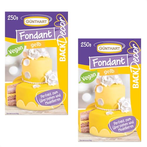 Günthart BackDecor 2 x 250 gr gelb Fondant, 100% Vegan, Palmölfrei, Reißfest zum überziehen von Torten und Kuchen, zum Modellieren geeignet, 1er Pack (1 x 500 gr) von Günthart